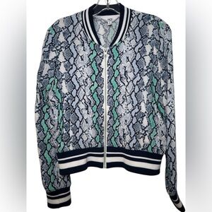 Jack by BB Dakota Blue and Green Snake Print Bomber Jacket Small
